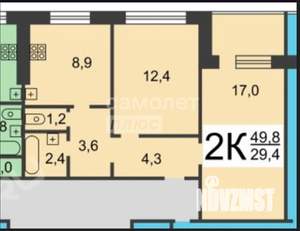 2-к квартира, вторичка, 50м2, 1/10 этаж