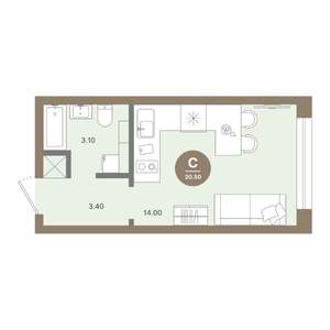 Студия квартира, вторичка, 21м2, 4/18 этаж