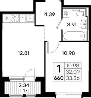 1-к квартира, вторичка, 33м2, 5/9 этаж