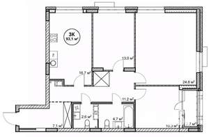 3-к квартира, строящийся дом, 93м2, 13/14 этаж