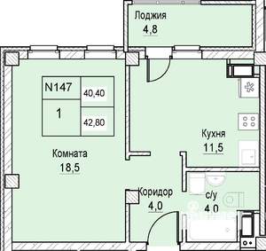 1-к квартира, вторичка, 40м2, 2/12 этаж