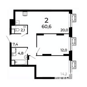 2-к квартира, вторичка, 61м2, 6/19 этаж