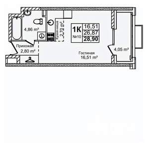Студия квартира, строящийся дом, 29м2, 2/16 этаж
