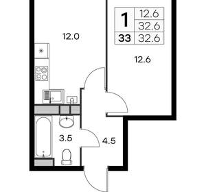 1-к квартира, вторичка, 33м2, 4/4 этаж