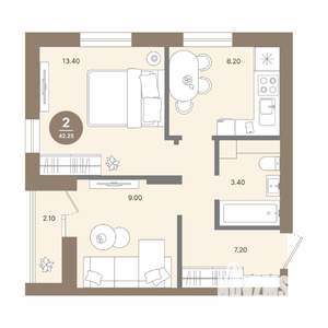 2-к квартира, вторичка, 42м2, 4/18 этаж