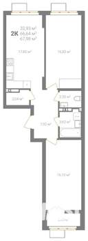 2-к квартира, вторичка, 68м2, 11/18 этаж