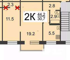 2-к квартира, вторичка, 45м2, 2/5 этаж