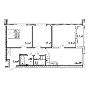 3-к квартира, строящийся дом, 67м2, 10/25 этаж
