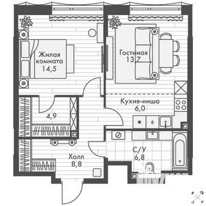 2-к квартира, вторичка, 55м2, 3/16 этаж