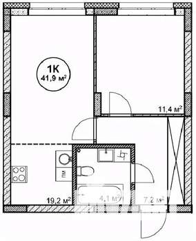 1-к квартира, вторичка, 42м2, 2/14 этаж