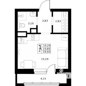 Студия квартира, строящийся дом, 26м2, 6/24 этаж