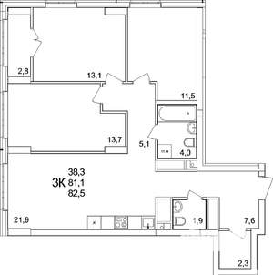 3-к квартира, вторичка, 83м2, 15/25 этаж