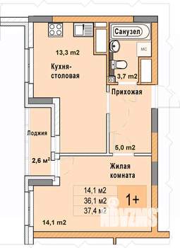 1-к квартира, вторичка, 37м2, 25/25 этаж