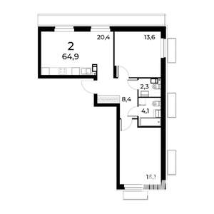 2-к квартира, вторичка, 65м2, 8/15 этаж