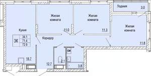 3-к квартира, вторичка, 73м2, 23/25 этаж