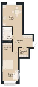 1-к квартира, вторичка, 54м2, 1/9 этаж