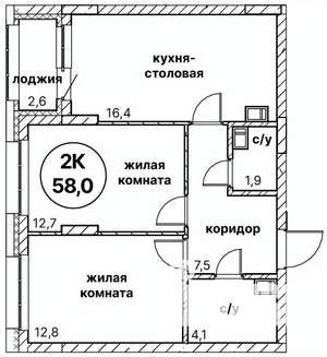 2-к квартира, вторичка, 58м2, 9/13 этаж