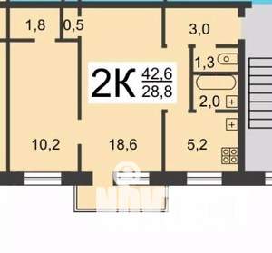 2-к квартира, вторичка, 43м2, 4/6 этаж
