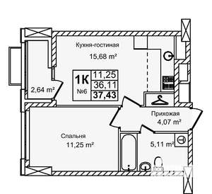 1-к квартира, вторичка, 37м2, 2/16 этаж