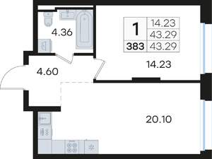 1-к квартира, вторичка, 43м2, 3/13 этаж