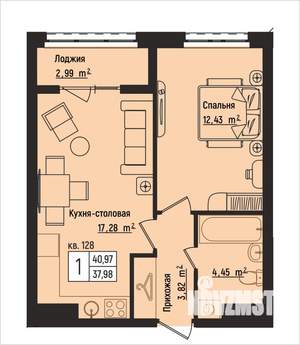 1-к квартира, вторичка, 41м2, 15/15 этаж