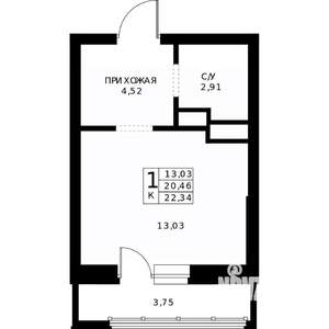 Студия квартира, строящийся дом, 22м2, 8/24 этаж