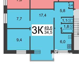 3-к квартира, вторичка, 50м2, 4/5 этаж