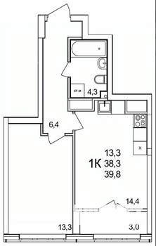 1-к квартира, вторичка, 40м2, 5/25 этаж