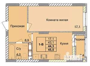 1-к квартира, вторичка, 44м2, 16/18 этаж