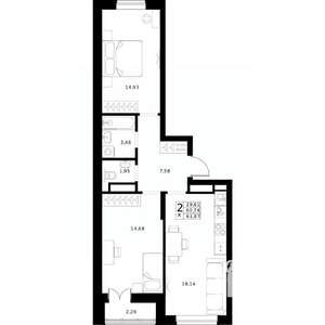 2-к квартира, строящийся дом, 62м2, 19/24 этаж