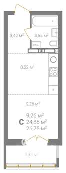 Студия квартира, вторичка, 27м2, 13/18 этаж