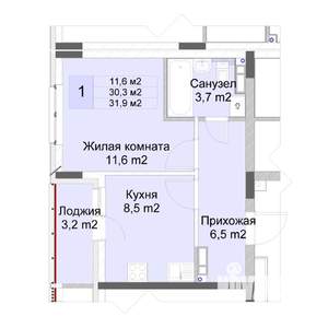 1-к квартира, строящийся дом, 32м2, 5/10 этаж