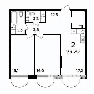 2-к квартира, вторичка, 73м2, 3/9 этаж