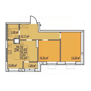 2-к квартира, строящийся дом, 55м2, 10/27 этаж