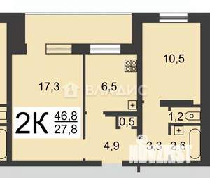 2-к квартира, вторичка, 47м2, 10/12 этаж