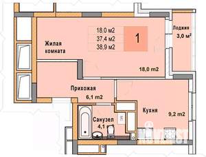 1-к квартира, вторичка, 39м2, 19/25 этаж