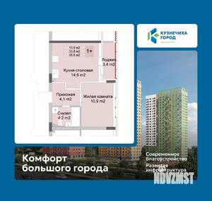 1-к квартира, вторичка, 36м2, 1/10 этаж