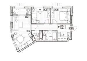 2-к квартира, вторичка, 62м2, 20/24 этаж