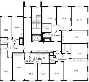 2-к квартира, сданный дом, 71м2, 1/9 этаж