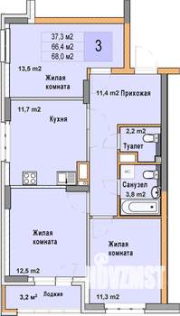 3-к квартира, вторичка, 68м2, 10/25 этаж