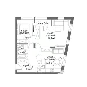 2-к квартира, строящийся дом, 65м2, 7/9 этаж