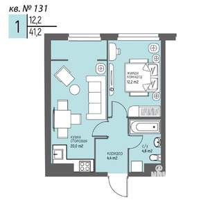 1-к квартира, вторичка, 41м2, 12/25 этаж