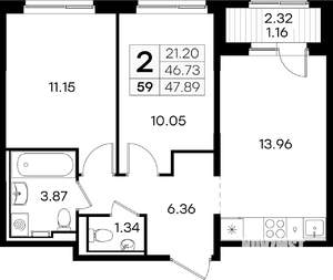 2-к квартира, вторичка, 48м2, 5/9 этаж