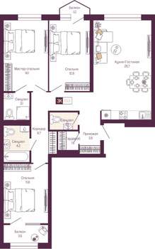 3-к квартира, вторичка, 91м2, 2/14 этаж