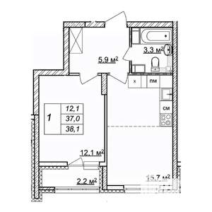 1-к квартира, строящийся дом, 38м2, 2/25 этаж