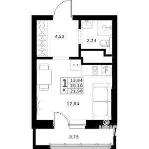 Студия квартира, вторичка, 22м2, 24/24 этаж
