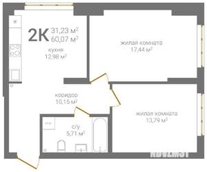 2-к квартира, вторичка, 60м2, 2/24 этаж
