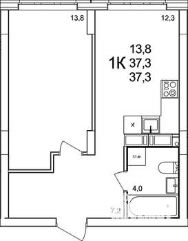 1-к квартира, вторичка, 37м2, 17/19 этаж