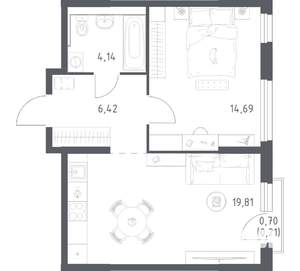 1-к квартира, вторичка, 45м2, 9/21 этаж