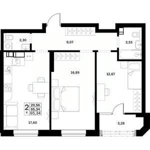 2-к квартира, строящийся дом, 65м2, 17/17 этаж